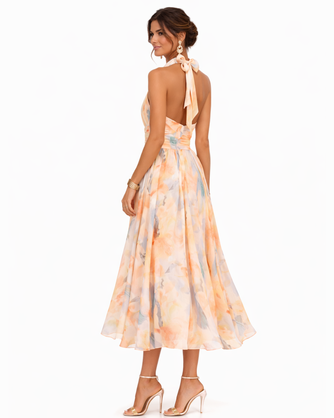 Heide | Jurk met halternek en aquarelprint