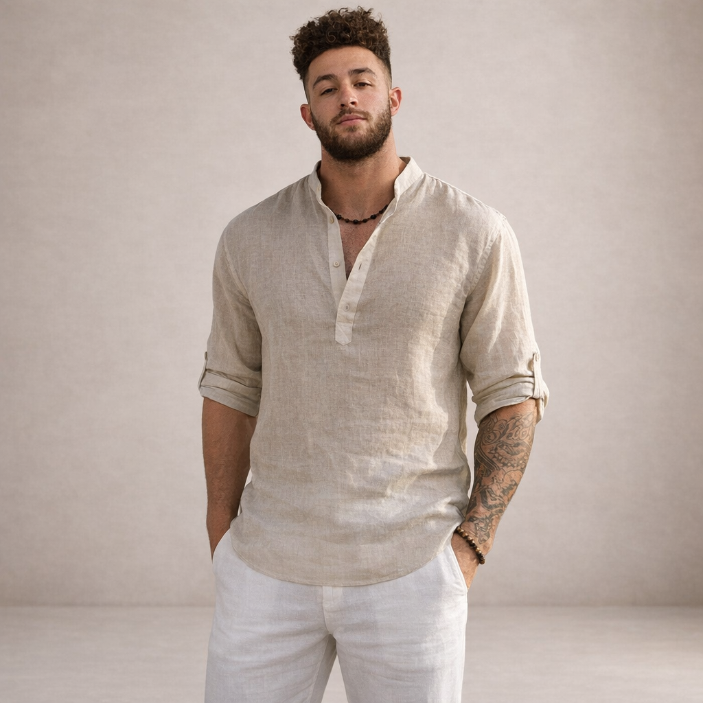 Matthew | Overhemd Heren Regular Fit Ademend Opstaande Kraag Lange Mouwen