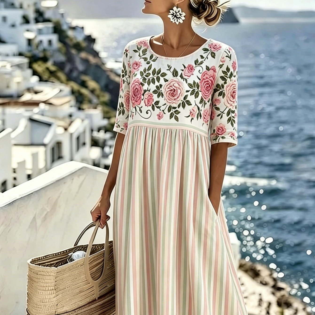 Donnalyn | Midi-jurk met vintage roze strepen