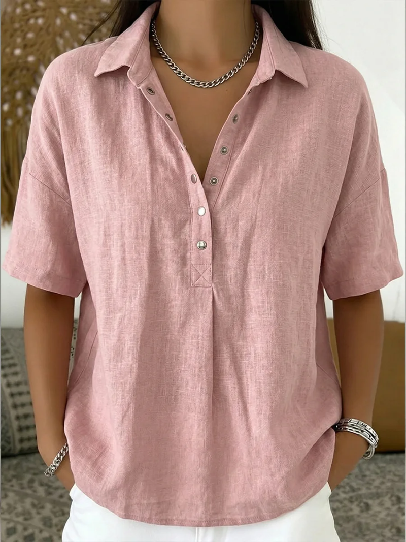 Therese – Blouse met kraag en knoopdetail
