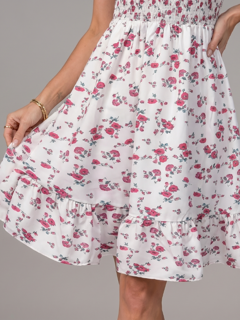 Aline | Knielange jurk met spaghettibandjes en bloemenprint