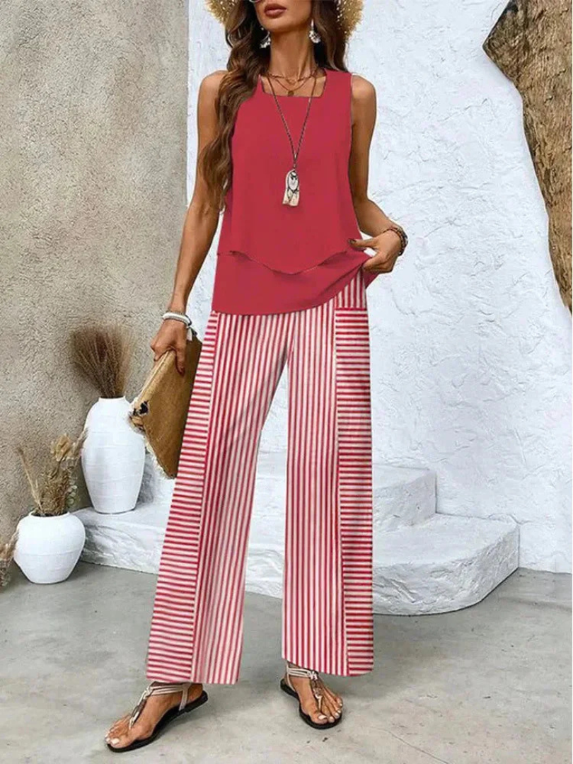 Rowana | Mouwloze top en wijde broek