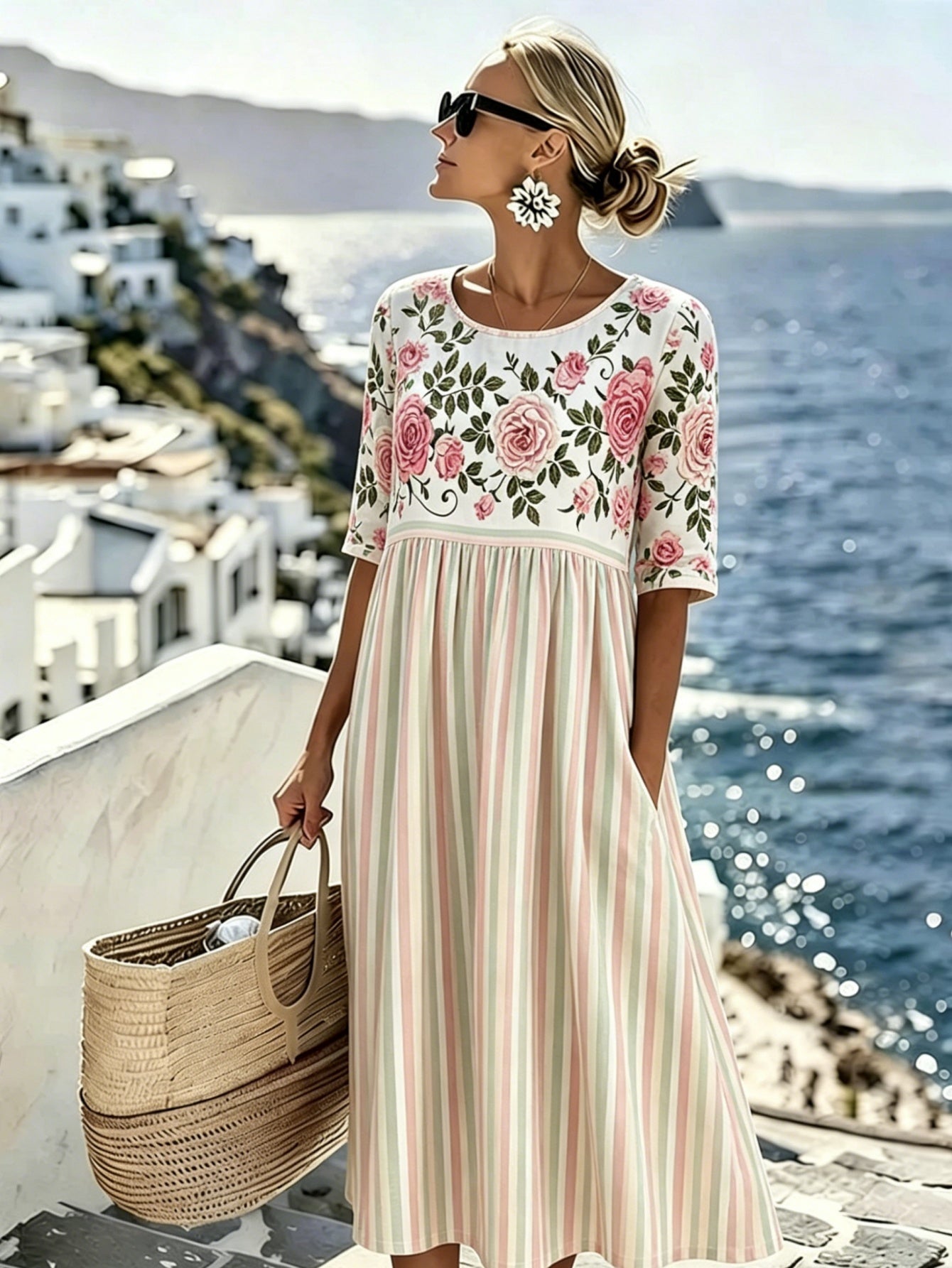 Donnalyn | Midi-jurk met vintage roze strepen