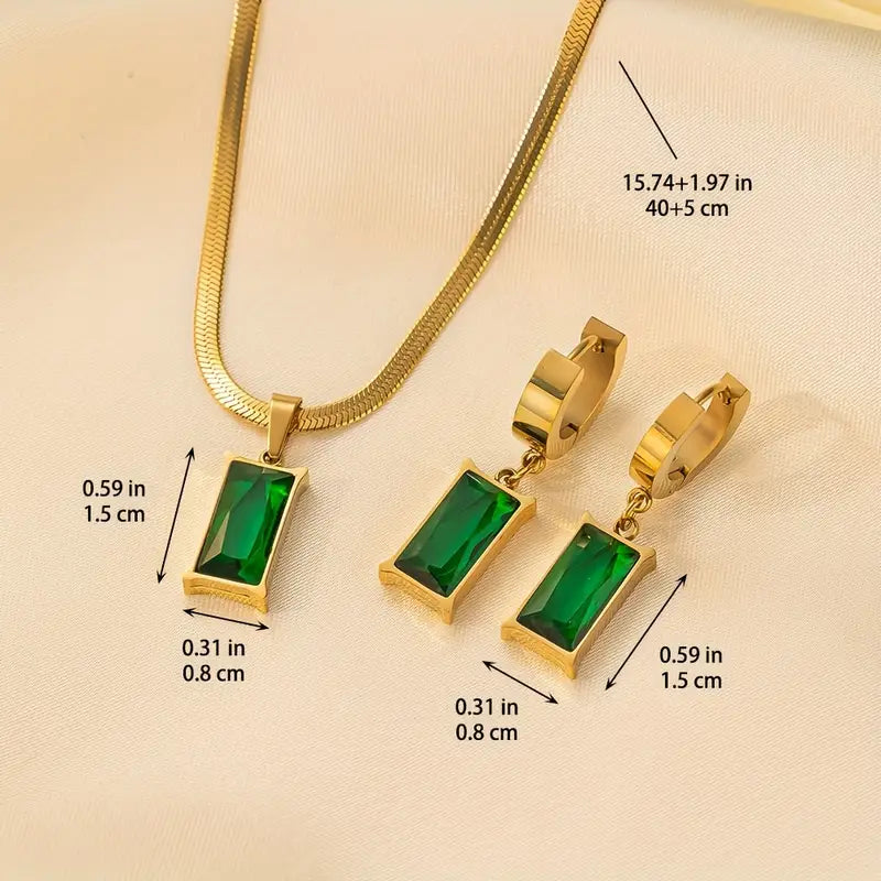 Luxe smaragdketting- en oorbellenset