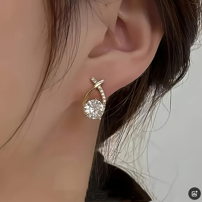 Oorbellen met Gouden Kruis en Zirconia