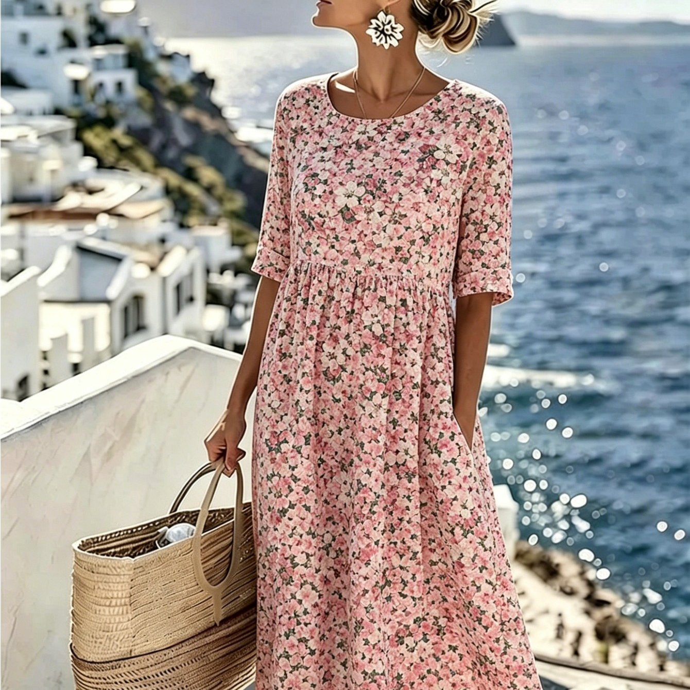 Harrieth | Elegante zomerse midi-jurk met bloemenprint