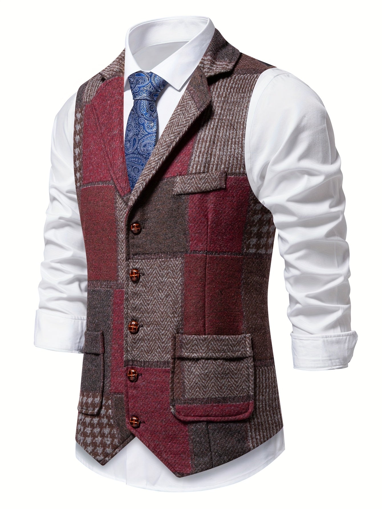 Charles | Patchworkvest met visgraatpatroon