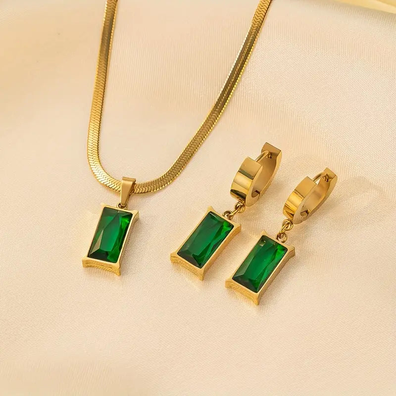 Luxe smaragdketting- en oorbellenset