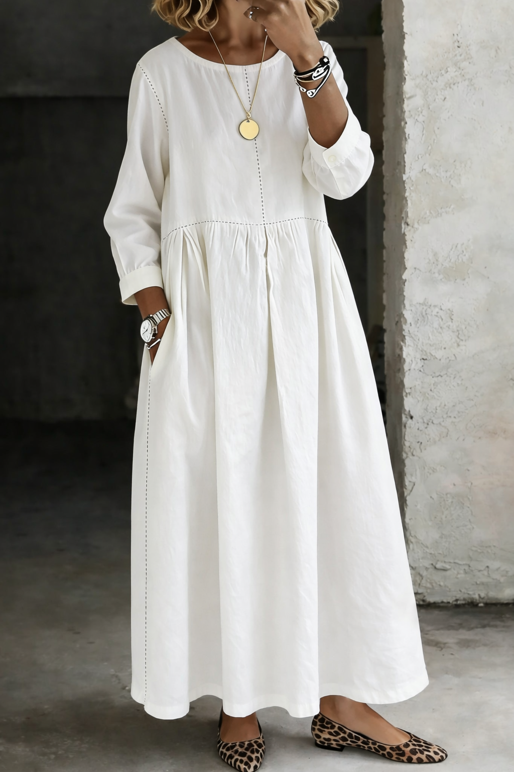 Merrily | Denimjurk met ronde hals en lange mouwen