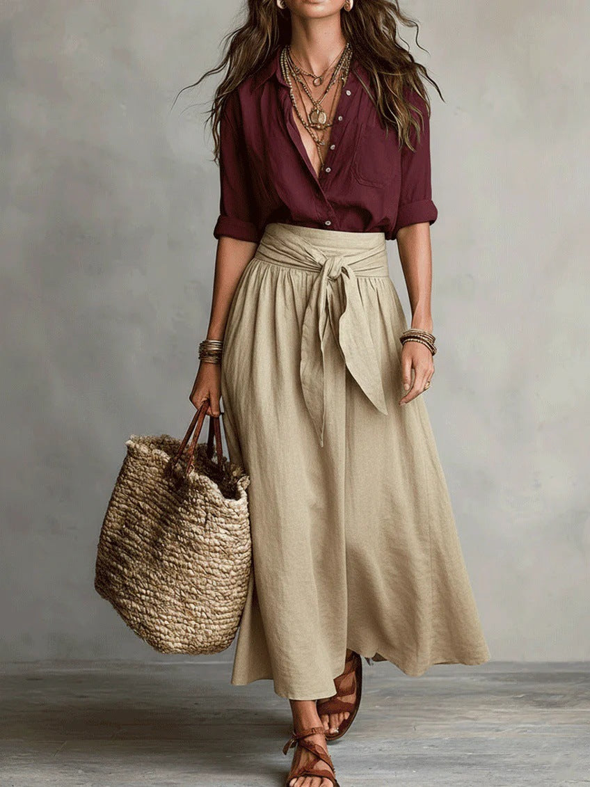 Rema | Tweedelige set: zwarte top en olijfgroene midirok