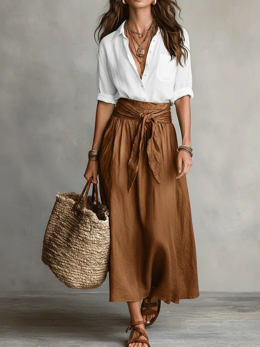 Rema | Tweedelige set: zwarte top en olijfgroene midirok