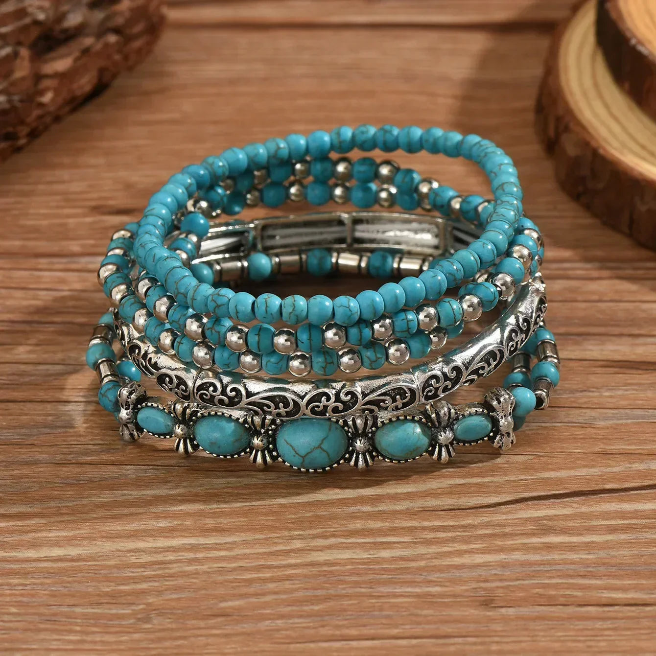 Boho Armbanden Set met Turquoise Kralen
