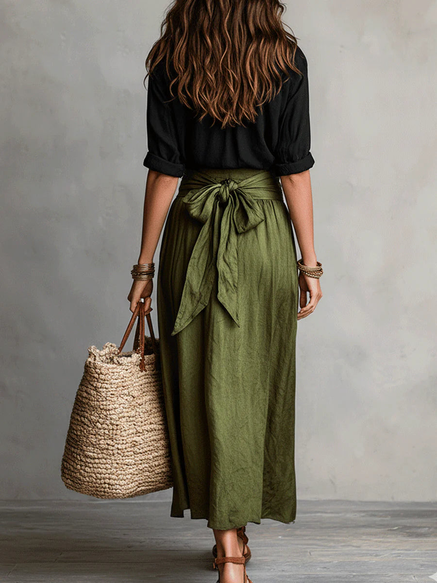 Rema | Tweedelige set: zwarte top en olijfgroene midirok