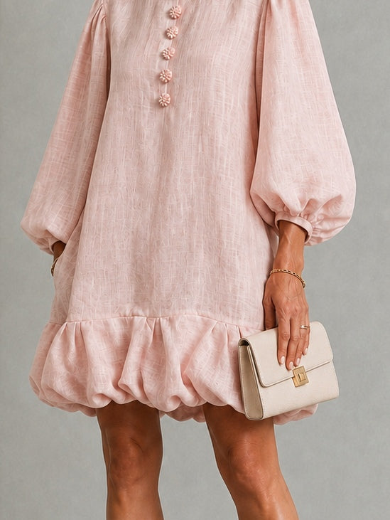 Eira | Puffmouwjurk met gerimpelde zoom en knoopjes