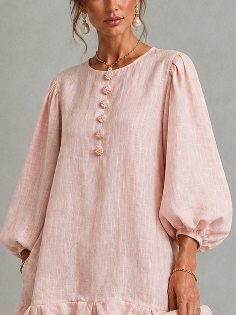 Eira | Puffmouwjurk met gerimpelde zoom en knoopjes