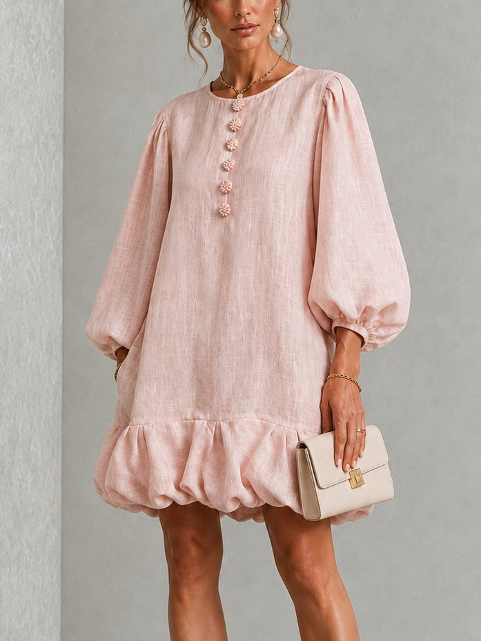 Eira | Puffmouwjurk met gerimpelde zoom en knoopjes
