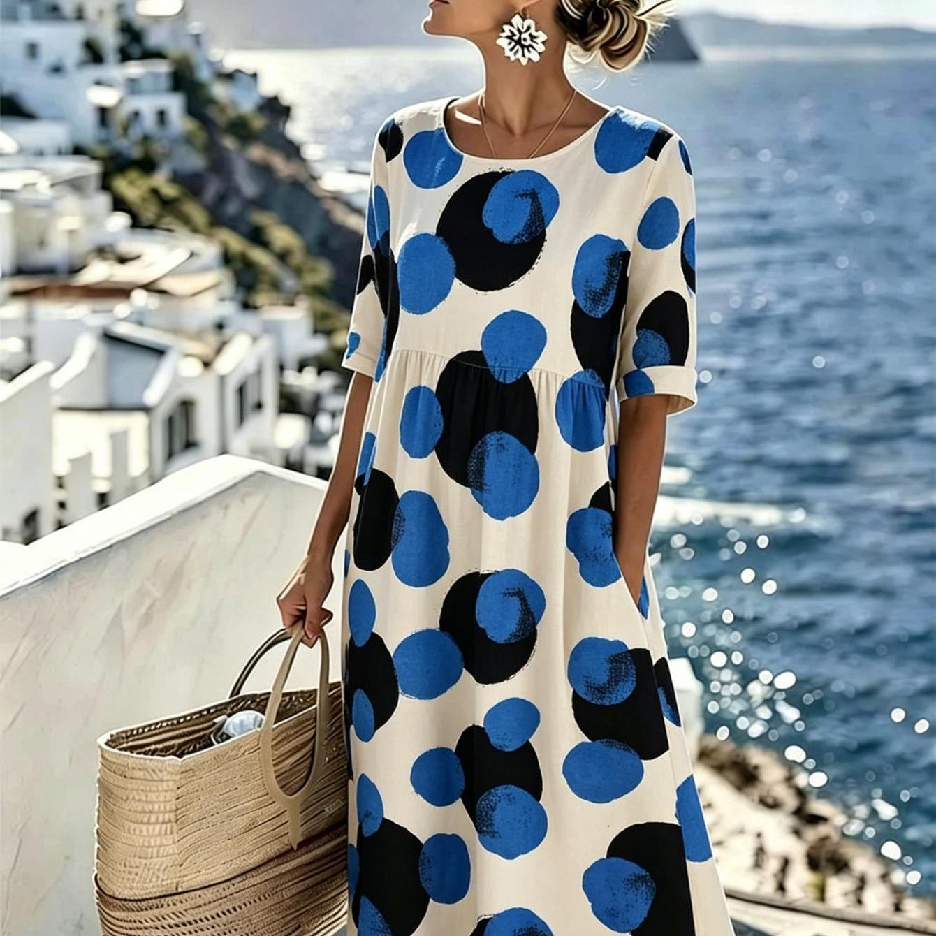 Clarisa | Midi-jurk met polka-print in kuststijl