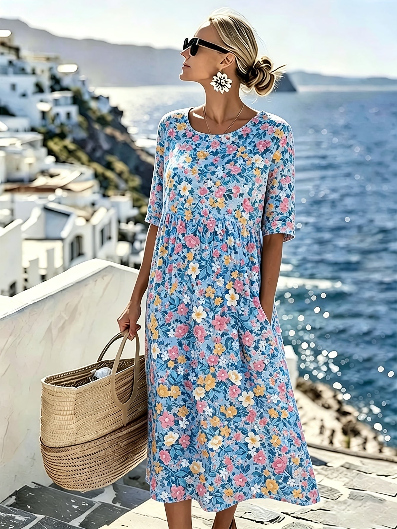 Harrieth | Elegante zomerse midi-jurk met bloemenprint