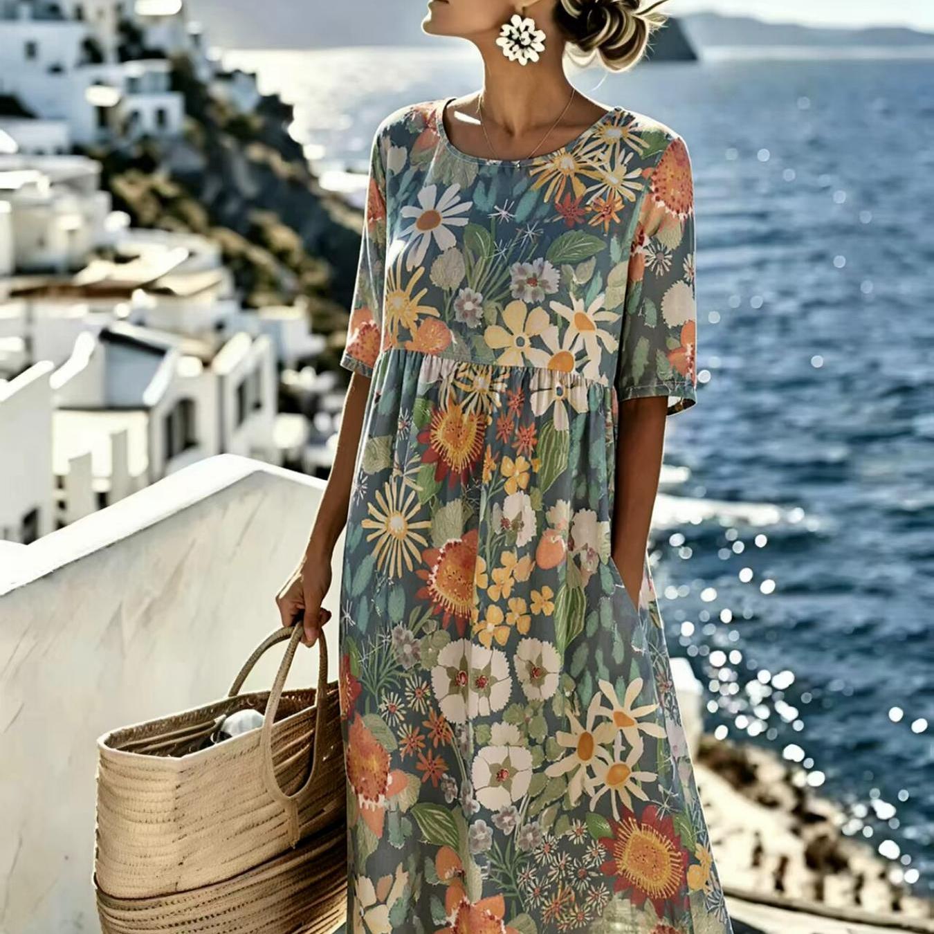 Evangelyn | Elegante zomerse midi-jurk met bloemenprint