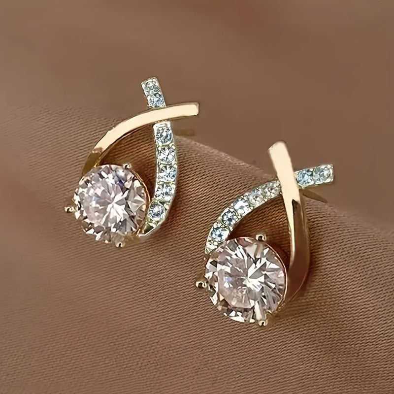 Oorbellen met Gouden Kruis en Zirconia