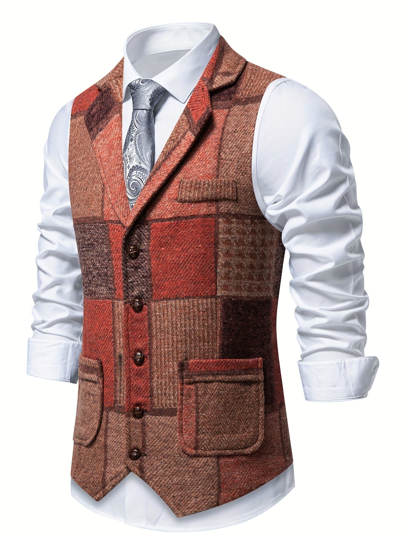 Charles | Patchworkvest met visgraatpatroon