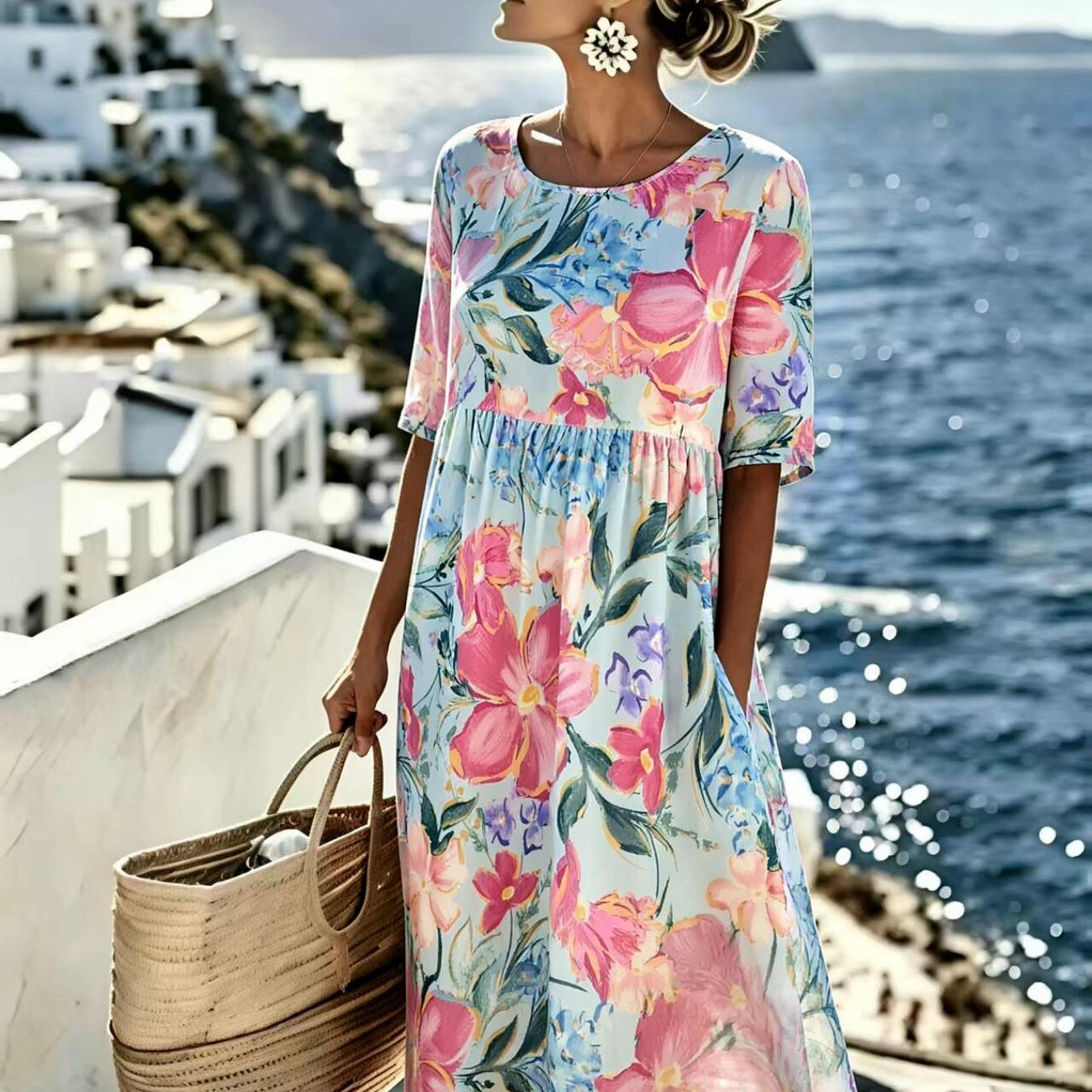 Evangelyn | Elegante zomerse midi-jurk met bloemenprint