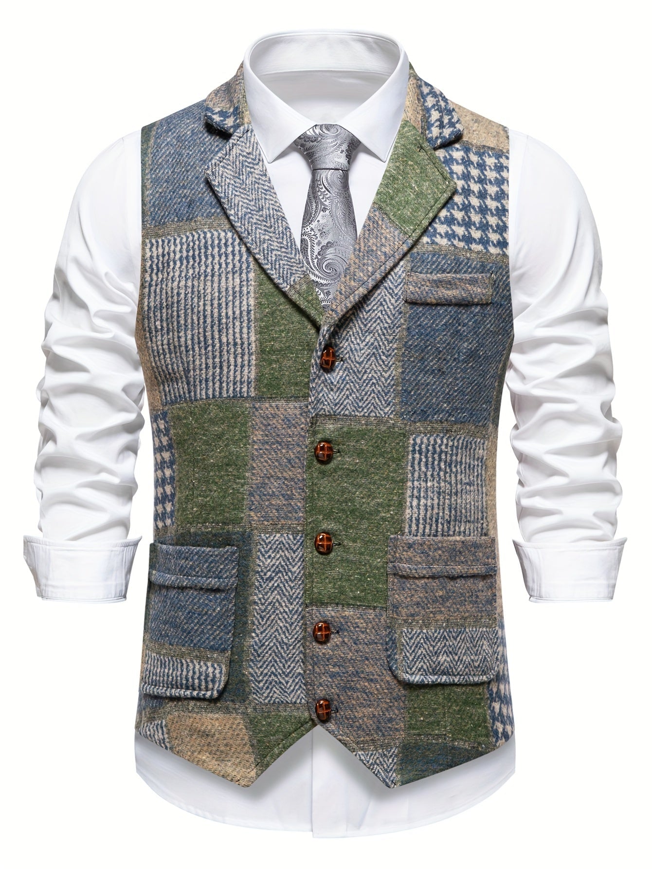 Charles | Patchworkvest met visgraatpatroon