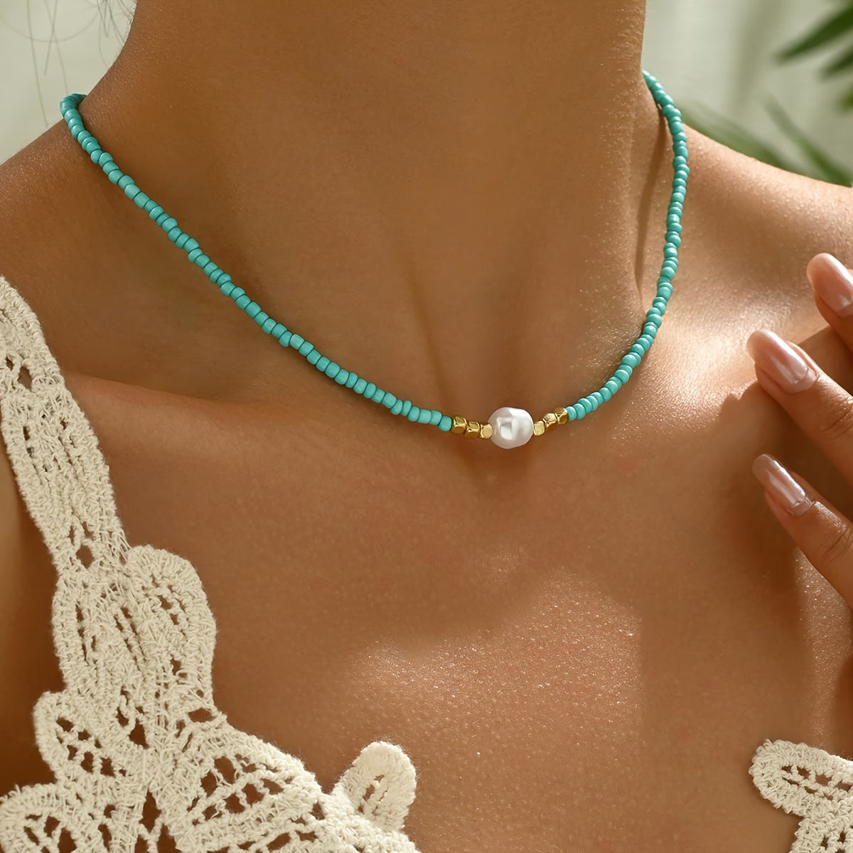 Lian | Minimalistische ketting met turkoois en parels