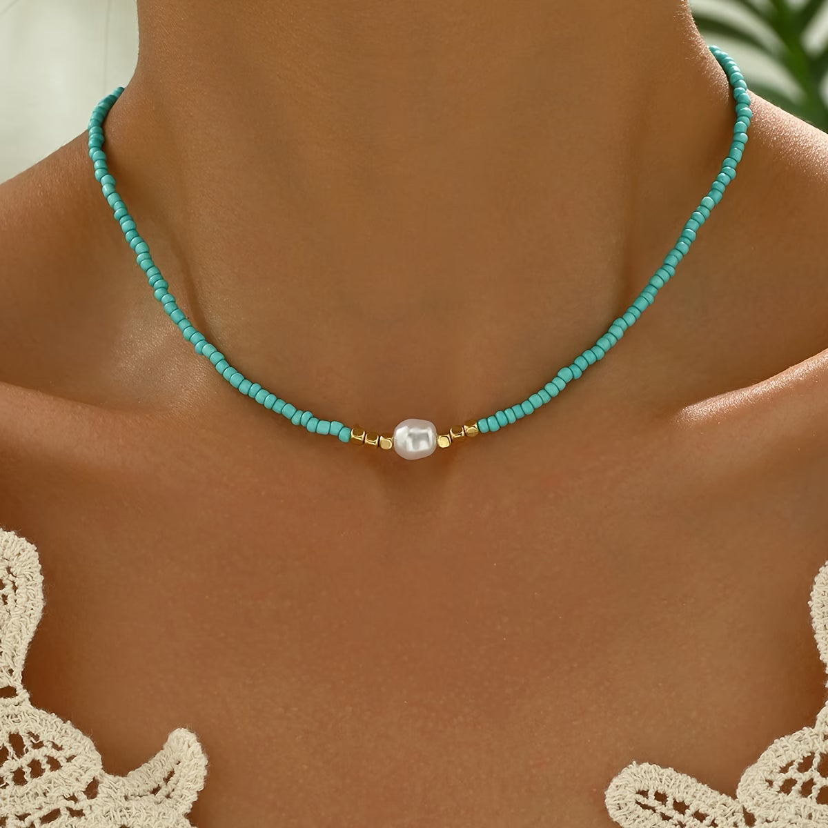 Lian | Minimalistische ketting met turkoois en parels
