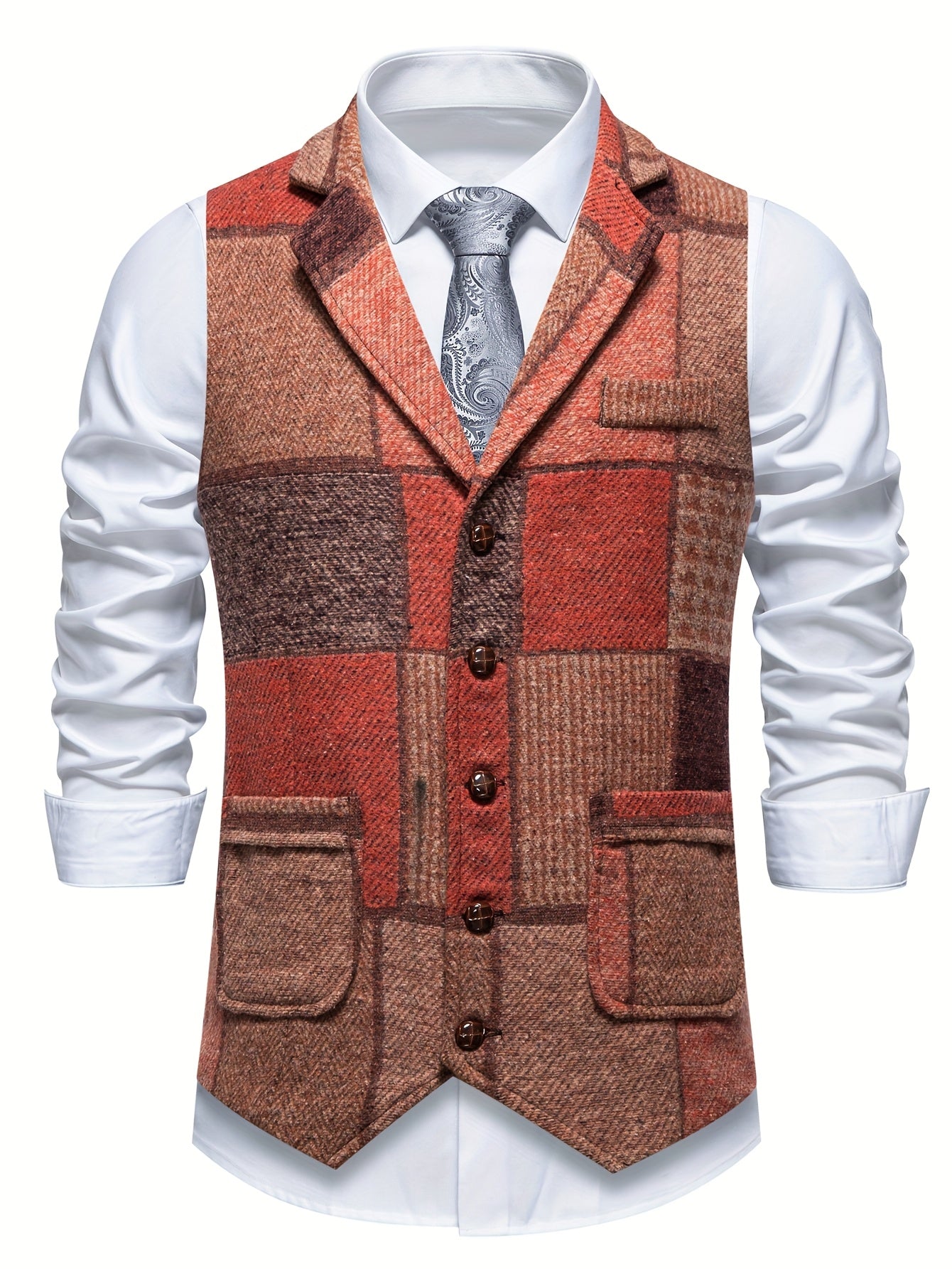 Spencer | Patchworkvest met visgraatpatroon