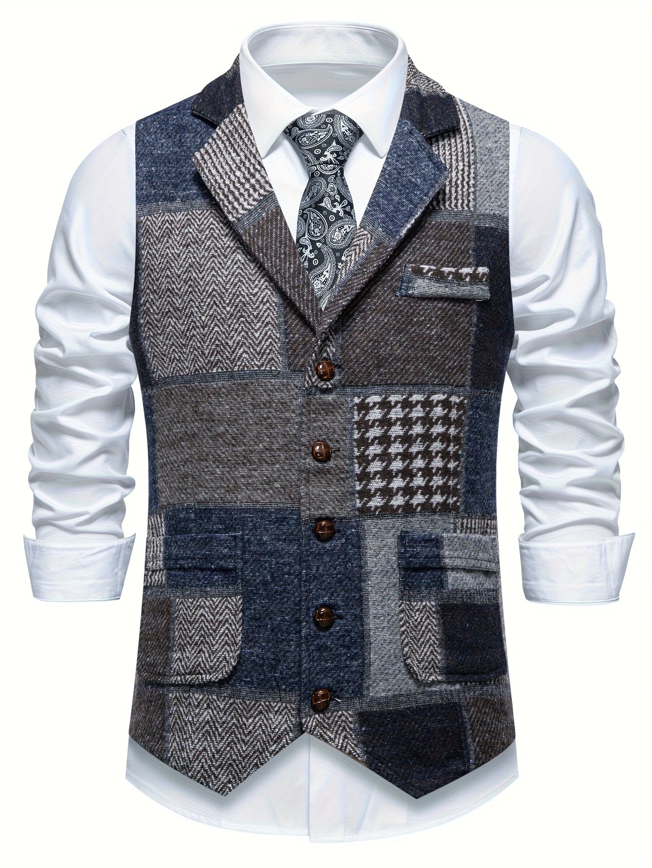 Darren | Patchworkvest met visgraatpatroon