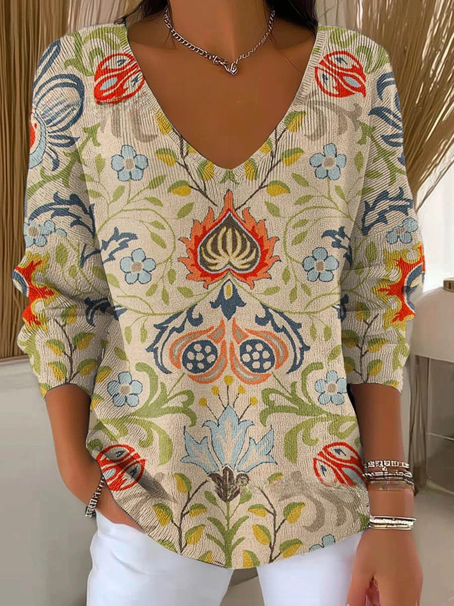 Annelien | V-hals Trui met Decoratief Patroon