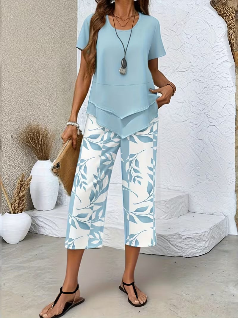 Wies | Casual tweedelige set met bladmotief