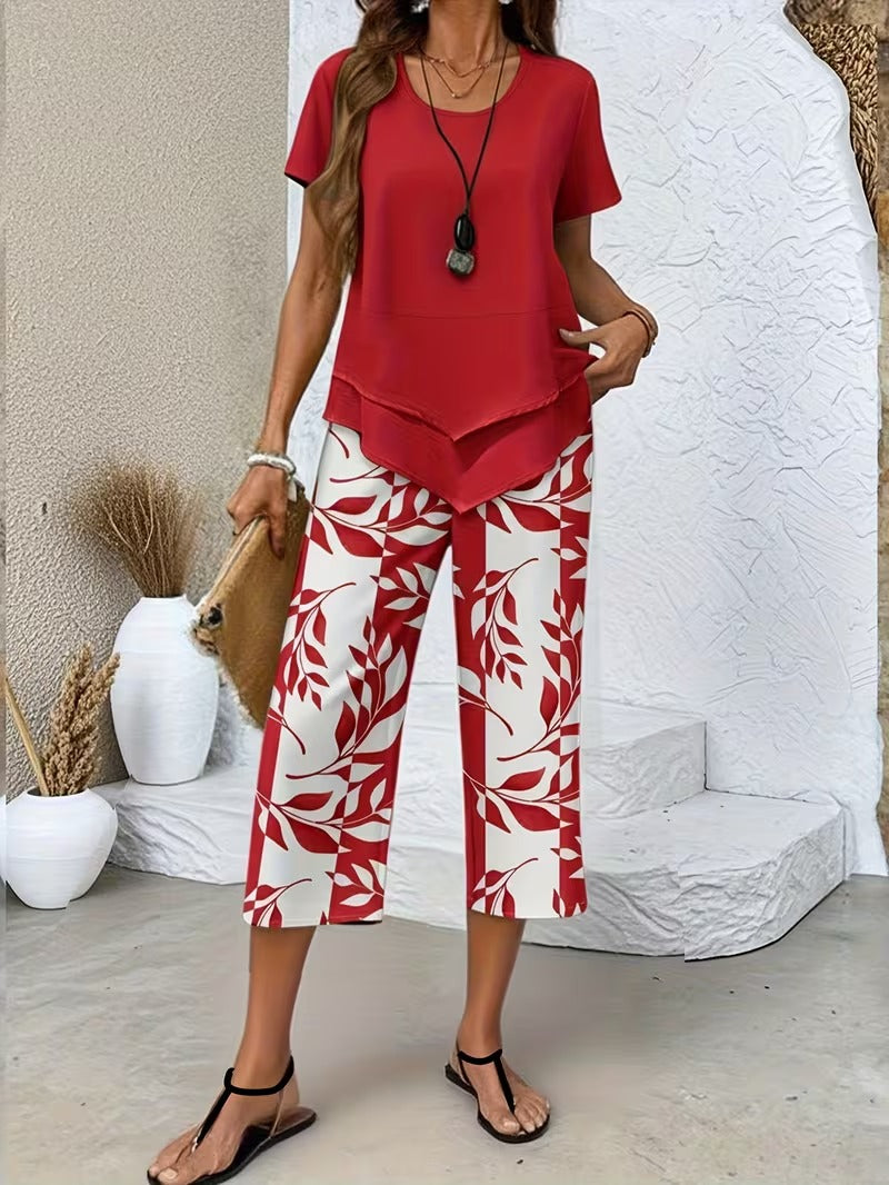 Wies | Casual tweedelige set met bladmotief