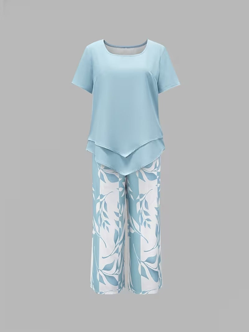 Wies | Casual tweedelige set met bladmotief