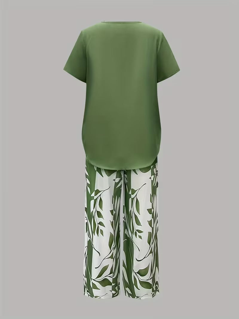 Wies | Casual tweedelige set met bladmotief