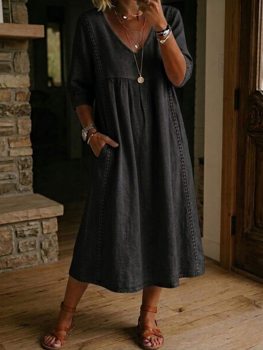 Yaralyn | Casual ruimvallende patchwork-jurk met kant