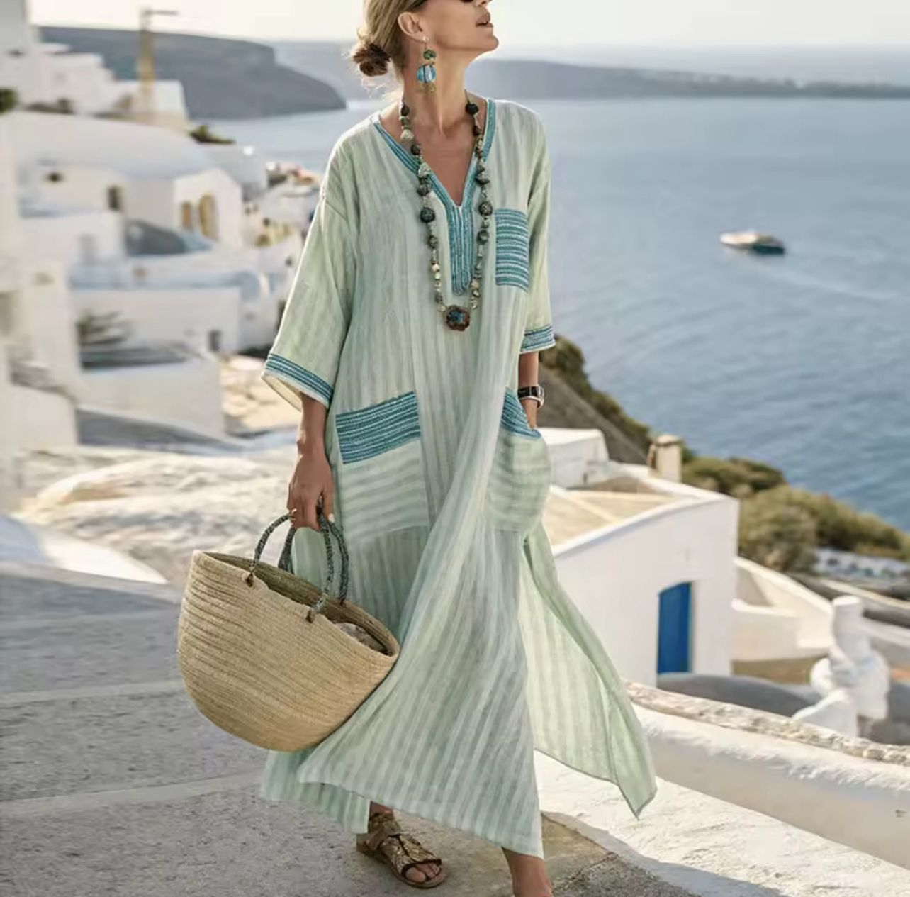 Elegante Mary - Lange Strandjurk voor een Stijlvolle Zomerlook