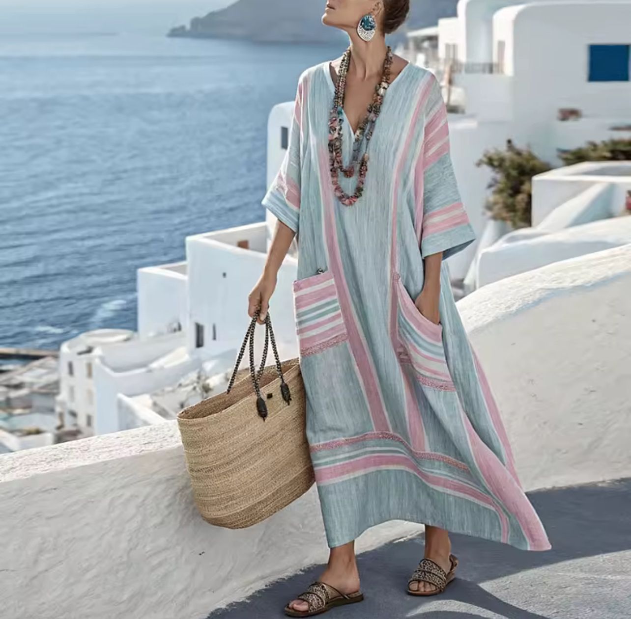 Elegante Mary - Lange Strandjurk voor een Stijlvolle Zomerlook